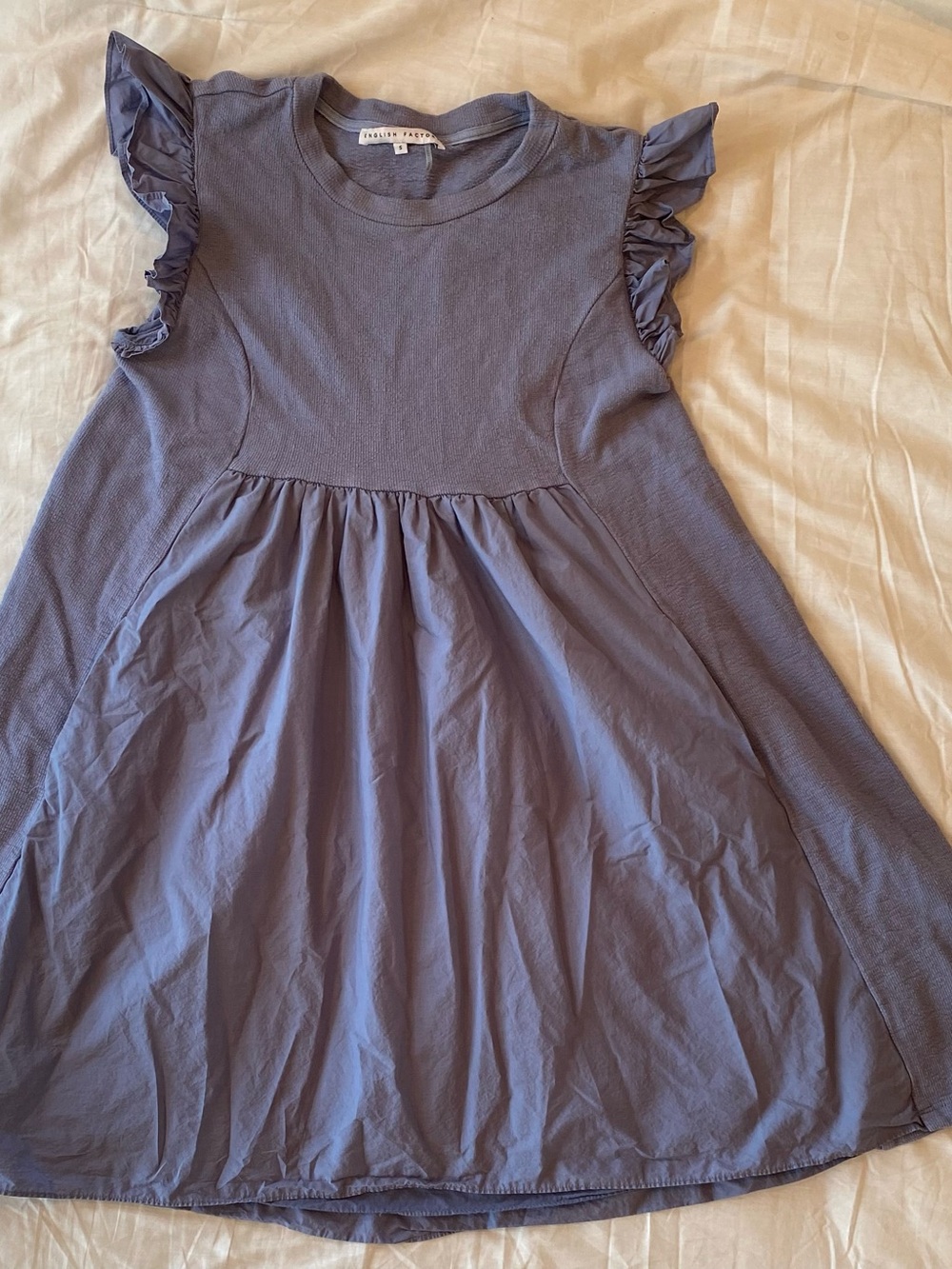 English Factory Dusty Blue Ruffle Sleeve Mini Dress